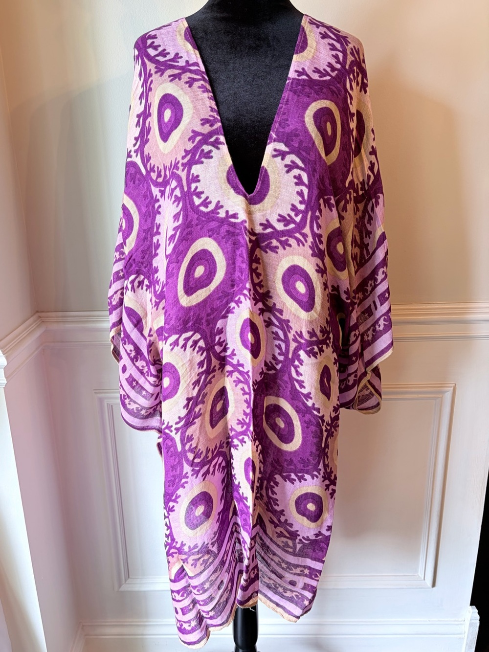 Theodora & Callum V-Neck Linen Blend Kaftan Tunic Dress